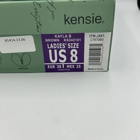 Kensie Kayla B Boot Women 8 Brown Chelsea Suede-Look Lug Sole Side Zip Ankle - Picture 10 of 10